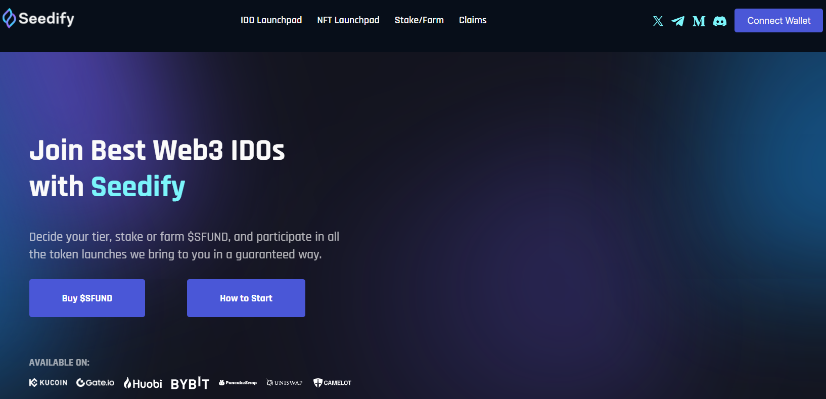 Seedify Web3 IDO launchpad homepage promoting guaranteed token launch participation